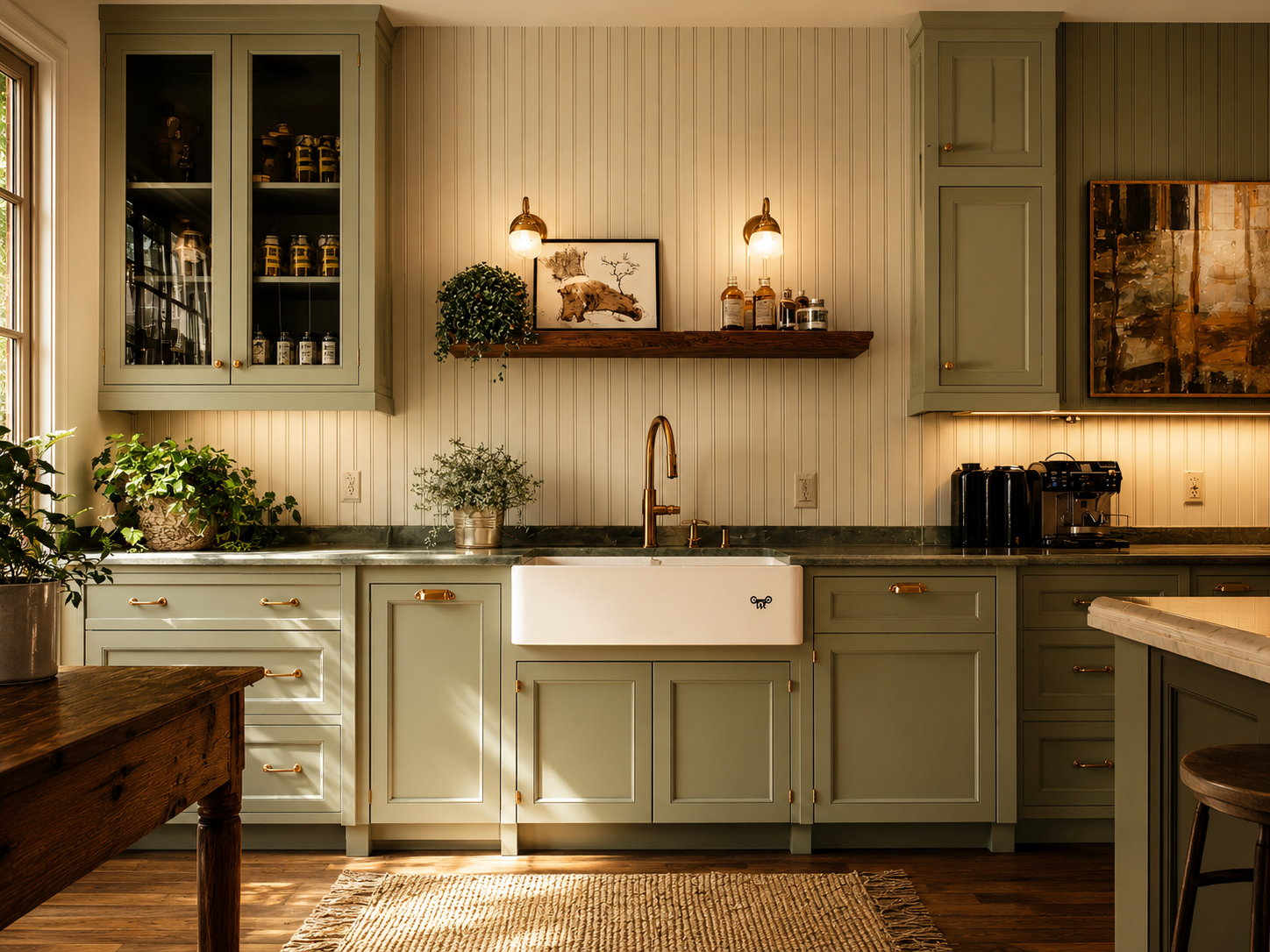Sage Green Kitchen with Brass Details